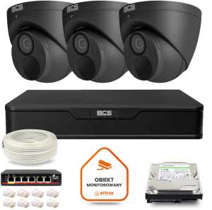 Zestaw monitoringu IP BCS Point 3x Kamera BCS-P-EIP28FWR3-Ai2-G Rejestrator z dyskiem 1TB