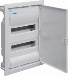 Rozdzielnica podtynkowa z drzwiami metalowymi, 2 rzędy, 24 moduły, IP30, HAGER Volta VU24NE