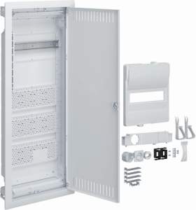 Rozdzielnica hybrydowa podtynkowa, 1 x12modułów, 3x płyta montażowa, 1x gniazdo 230V, HAGER Volta Hybrid VU601PLH