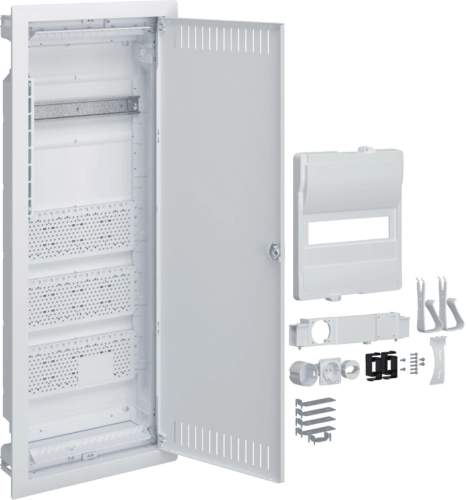 Rozdzielnica hybrydowa podtynkowa, 1 x12modułów, 3x płyta montażowa, 1x gniazdo 230V, HAGER Volta Hy