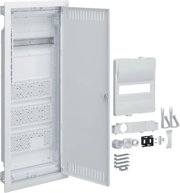 Rozdzielnica hybrydowa podtynkowa, 1 x12modułów, 3x płyta montażowa, 1x gniazdo 230V, HAGER Volta Hy