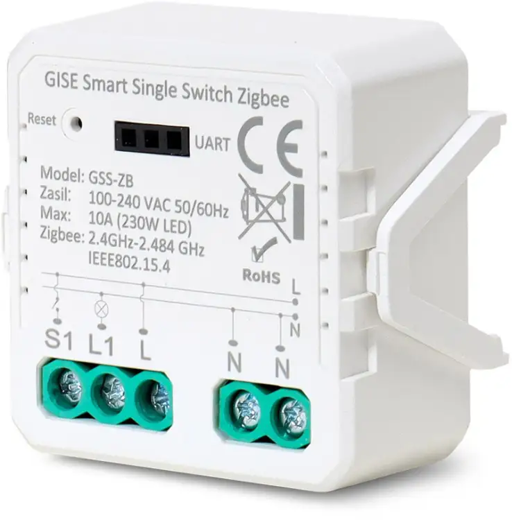 GISE Smart Pojedynczy moduł przekaźnikowy (bez N) Zigbee | Tuya | GSS-ZB-NN