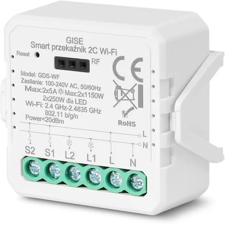 GISE Smart Podwójny moduł przekaźnikowy WiFi | Tuya | GDS-WF