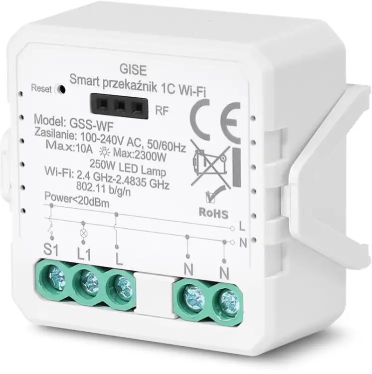 GISE Smart Pojedynczy moduł przekaźnikowy WiFi | Tuya | GSS-WF