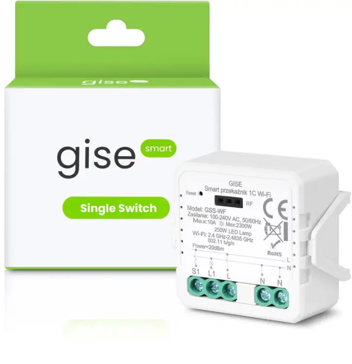 GISE Smart Pojedynczy moduł przekaźnikowy WiFi | Tuya | GSS-WF