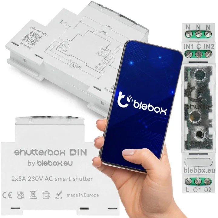 BLEBOX shutterbox DIN - STERONIK ROLETOWY NA SZYNĘ DIN - Moduł sterowania roletami shutterbox din Blebox