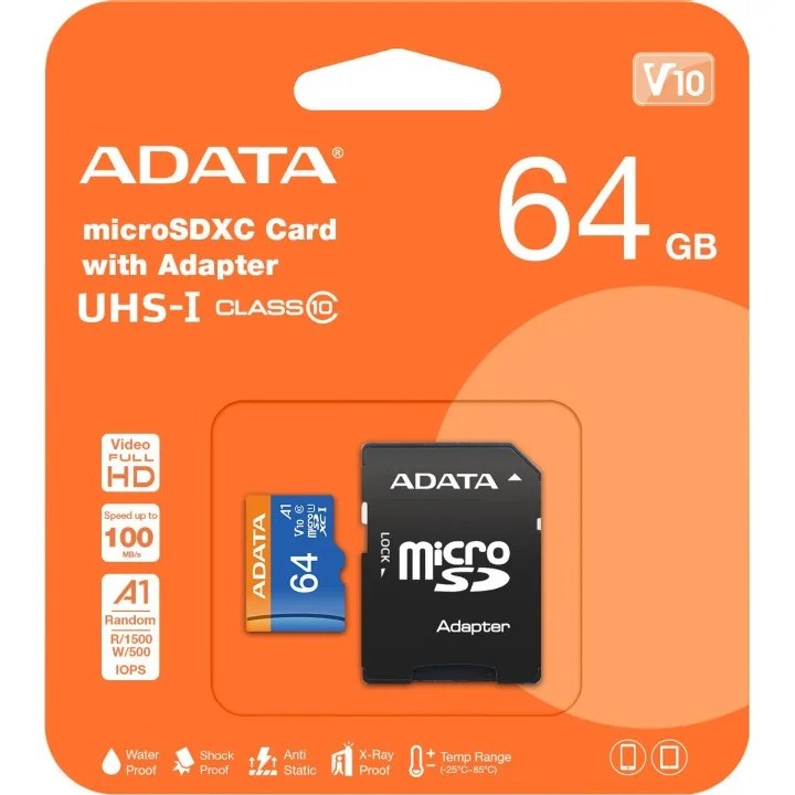 Adata microSD Premier 64GB UHS1/CL10/A1+adapter - Adata karta microSD Premier 64GB UHS1/CL10/A1+adapter