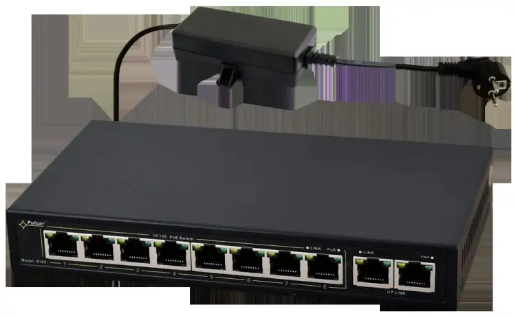 SWITCH POE PULSAR S108 10-PORTÓW (8xPoE + 2xUPLINK)  IEEE 802.3af/at, 48VDC / 30W/port (PoE+) 120W