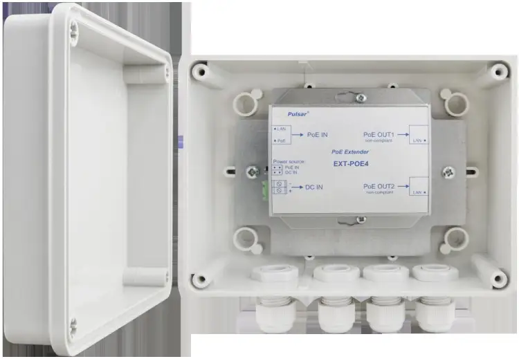 EXTENDER POE (ZEW. 48V) PULSAR EXT-POE4H W OBUDOWIE HERMETYCZNEJ DO 2 KAMER IP