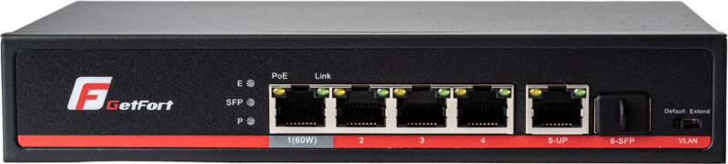 SWITCH POE GETFORT 4+1+SFP Gigabit Ethernet 65W SWITCH POE GETFORT 4+1+SFP Gigabit Ethernet 65W