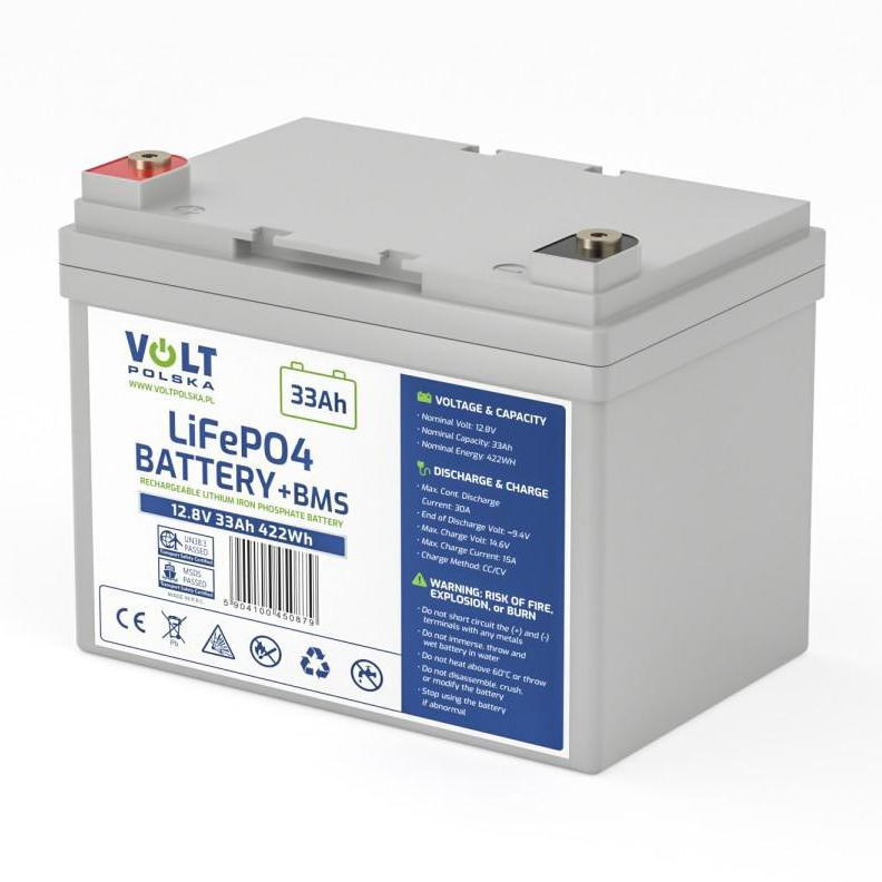 AKUMULATOR VOLT POLSKA LITOWO-ŻELAZOWO-FOSFORANOWY LiFePO4 12V 33Ah 30A AKUMULATOR VOLT POLSKA LITOWO-ŻELAZOWO-FOSFORANOWY LiFePO4 12V 33Ah 30A