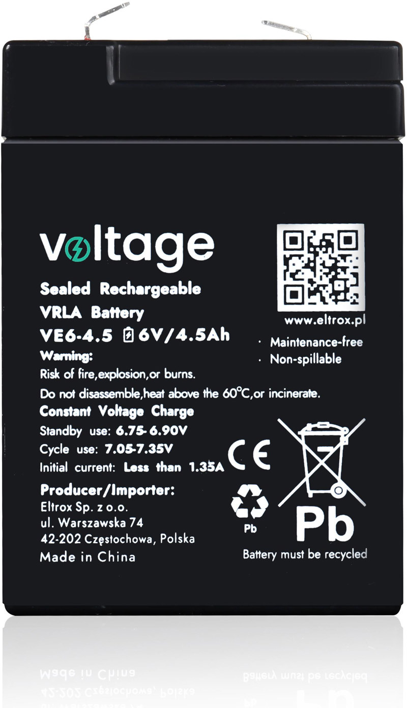 Akumulator AGM Voltage 6V 4,5Ah VE6-4.5 (Żywotność 6-9 lat) Akumulator AGM Voltage 6V 4,5Ah VE6-4.5 (Żywotność 6-9 lat)