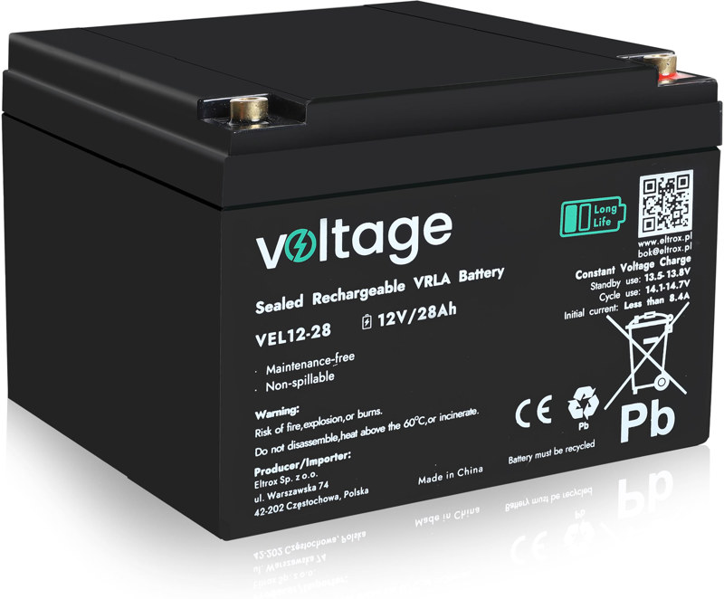 Akumulator AGM Voltage Long Life 12V 28Ah VEL12-28 (Żywotność 15 lat)
