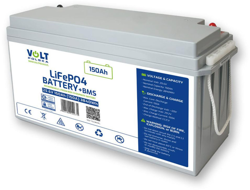 AKUMULATOR VOLT POLSKA LITOWO-ŻELAZOWO-FOSFORANOWY LiFePO4 25,6V 150Ah 150A AKUMULATOR VOLT POLSKA LITOWO-ŻELAZOWO-FOSFORANOWY LiFePO4 25,6V 150Ah 150A