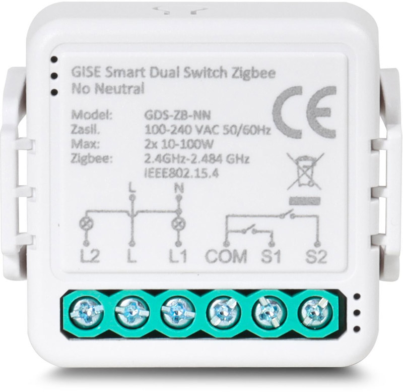 GISE Smart Podwójny moduł przekaźnikowy (bez N) Zigbee | Tuya | GDS-ZB-NN GISE Smart Podwójny moduł przekaźnikowy (bez N) Zigbee | Tuya | GDS-ZB-NN