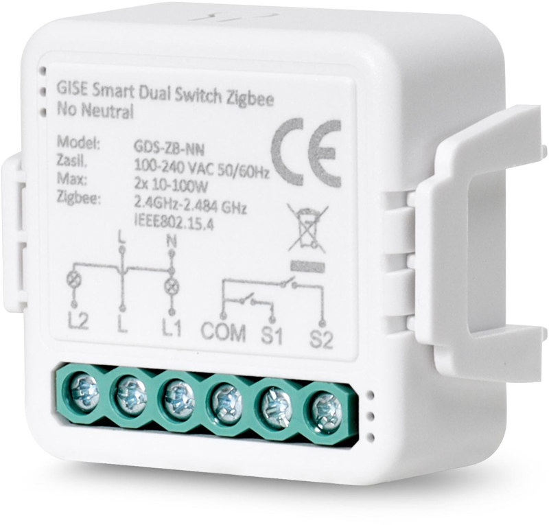 GISE Smart Podwójny moduł przekaźnikowy (bez N) Zigbee | Tuya | GDS-ZB-NN GISE Smart Podwójny moduł przekaźnikowy (bez N) Zigbee | Tuya | GDS-ZB-NN