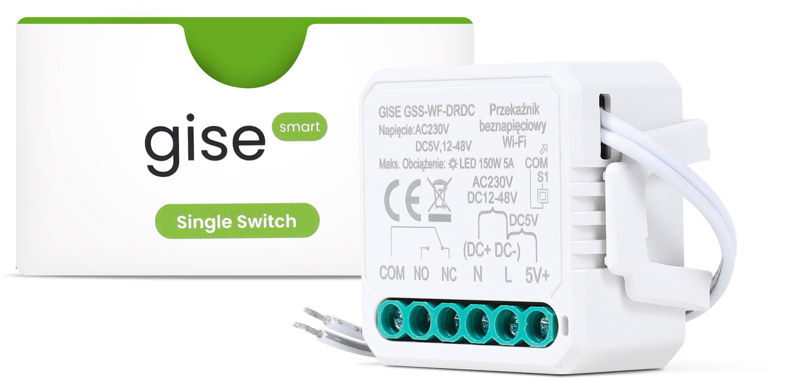 GISE Smart Pojedynczy moduł przekaźnikowy bezpotencjałowy niskonapięciowy WiFi | Tuya | GSS-WF-DRDC GISE Smart Pojedynczy moduł przekaźnikowy bezpotencjałowy niskonapięciowy WiFi | Tuya | GSS-WF-DRDC
