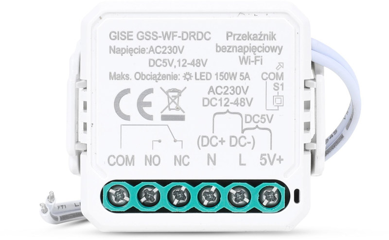 GISE Smart Pojedynczy moduł przekaźnikowy bezpotencjałowy niskonapięciowy WiFi | Tuya | GSS-WF-DRDC GISE Smart Pojedynczy moduł przekaźnikowy bezpotencjałowy niskonapięciowy WiFi | Tuya | GSS-WF-DRDC