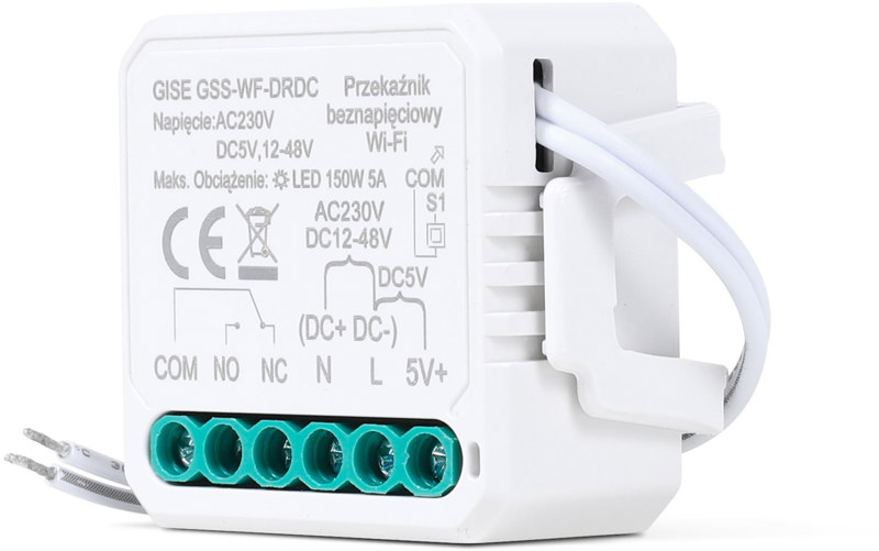 GISE Smart Pojedynczy moduł przekaźnikowy bezpotencjałowy niskonapięciowy WiFi | Tuya | GSS-WF-DRDC GISE Smart Pojedynczy moduł przekaźnikowy bezpotencjałowy niskonapięciowy WiFi | Tuya | GSS-WF-DRDC