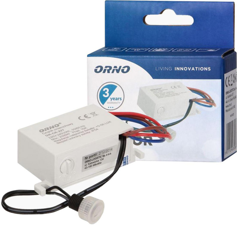 Czujnik ORNO OR-CR-227 zmierzchowy MINI z zewnętrzną sondą, IP54 Czujnik ORNO OR-CR-227 zmierzchowy MINI z zewnętrzną sondą, IP54
