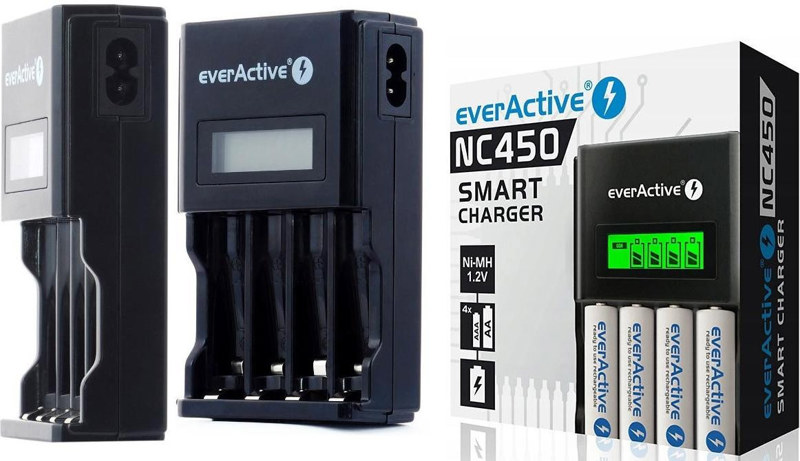 Ładowarka procesorowa do akumulatorków AA/AAA everActive NC-450 LCD Ładowarka procesorowa do akumulatorków AA/AAA everActive NC-450 LCD