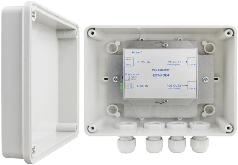 EXTENDER POE W OBUDOWIE HERMETYCZNEJ DO 2 KAMER IP Pulsar EXT-POE4H 48V EXTENDER POE W OBUDOWIE HERMETYCZNEJ DO 2 KAMER IP Pulsar EXT-POE4H 48V