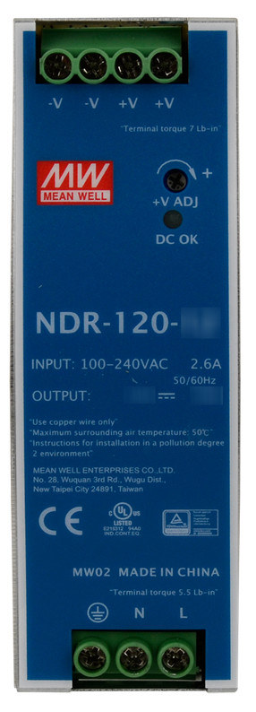 ZASILACZ IMPULSOWY NA SZYNĘ DIN MEAN WELL NDR-120-48 48V/120W/2.5A ZASILACZ IMPULSOWY NA SZYNĘ DIN MEAN WELL NDR-120-48 48V/120W/2.5A