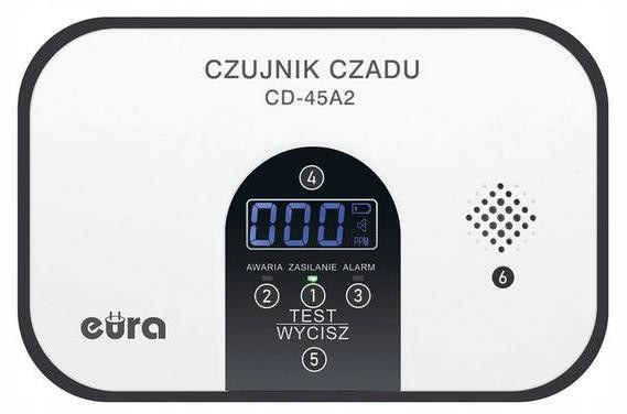 Czujnik czadu EURA CD-45A2 wolnostojący, bateryjny, wyswietlacz LCD Czujnik czadu EURA CD-45A2 wolnostojący, bateryjny, wyswietlacz LCD