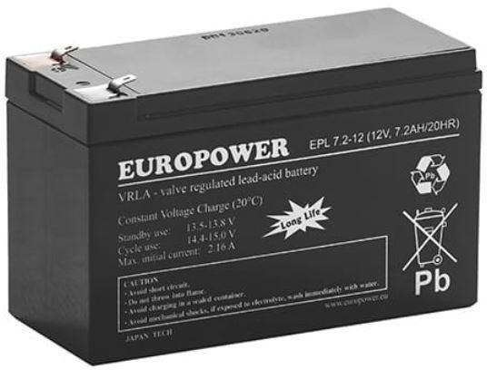 Akumulator AGM EUROPOWER serii EPL 12V 7,2Ah T1 (Żywotność 15 lat) Akumulator AGM EUROPOWER serii EPL 12V 7,2Ah T1 (Żywotność 15 lat)