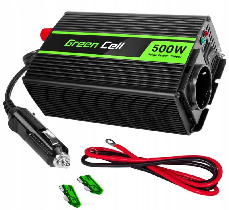 PRZETWORNICA NAPIĘCIA Green Cell 12V / 230V 500W/1000W MODYFIKOWANA SINUSOIDA PRZETWORNICA NAPIĘCIA Green Cell 12V / 230V 500W/1000W MODYFIKOWANA SINUSOIDA