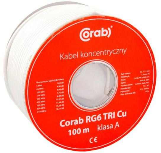 PRZEWÓD KONCENTRYCZNY RG6 TRI Cu CORAB ( szpula 100m ) klasa A PRZEWÓD KONCENTRYCZNY RG6 TRI Cu CORAB ( szpula 100m ) klasa A