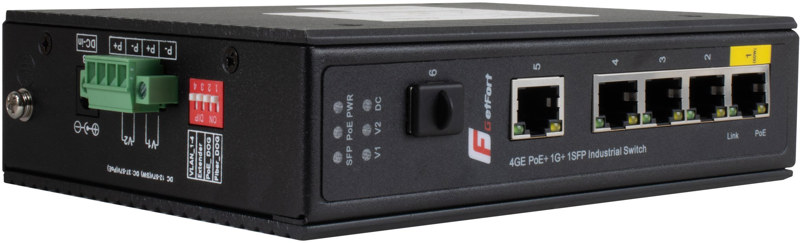 SWITCH POE GETFORT PRZEMYSŁOWY POE 4GE+1GE+1SFP (-40/80)