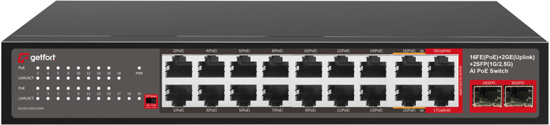 SWITCH POE GETFORT 16FE+2GE+2SFP 240W