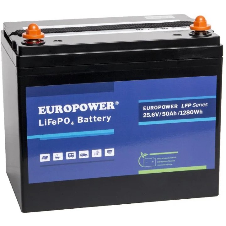 Akumulator LiFePO4 EUROPOWER serii LFP 25,6V 50Ah (Żywotność >2000 cykli) - Akumulator LiFePO4 EUROPOWER serii LFP 25,6V 50Ah Bluetooth, mata grzewcza (Żywotność ~4000 cykli)
