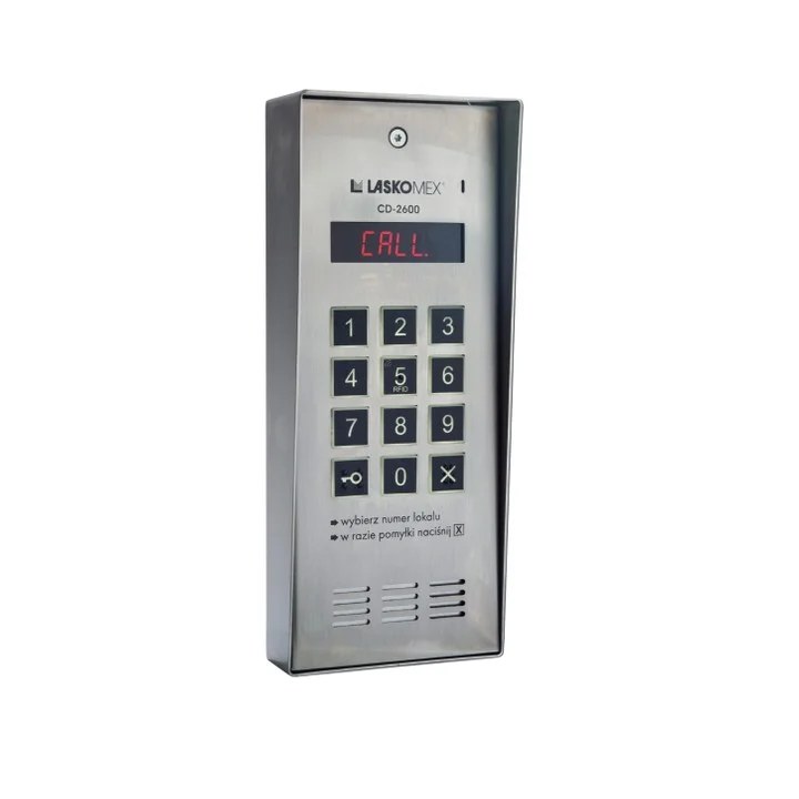 Laskomex CD-2600R audio z czytnikiem kluczy RFID ze stali nierdzewniej, w obudownie natynkowej.